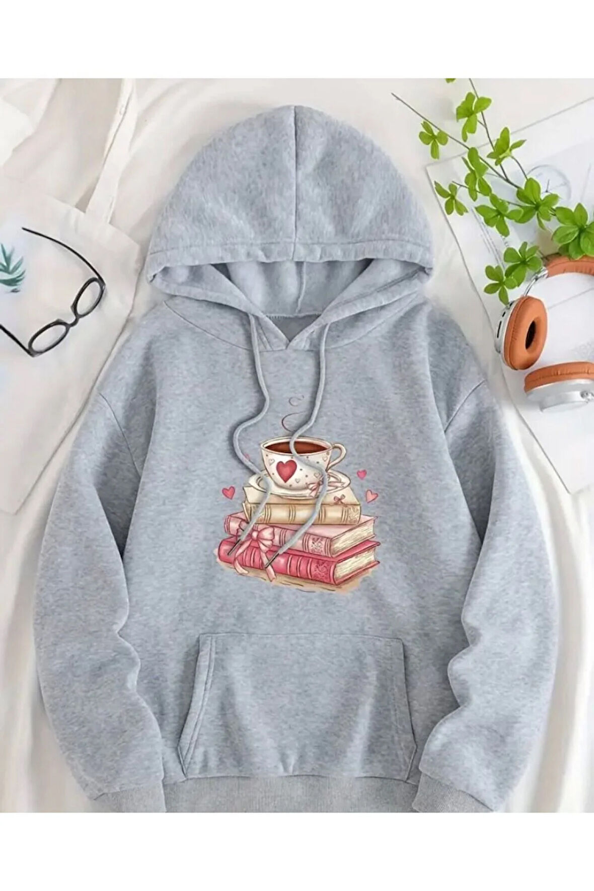 Baskılı İçi Polarlı Kapüşonlu Sweatshirt