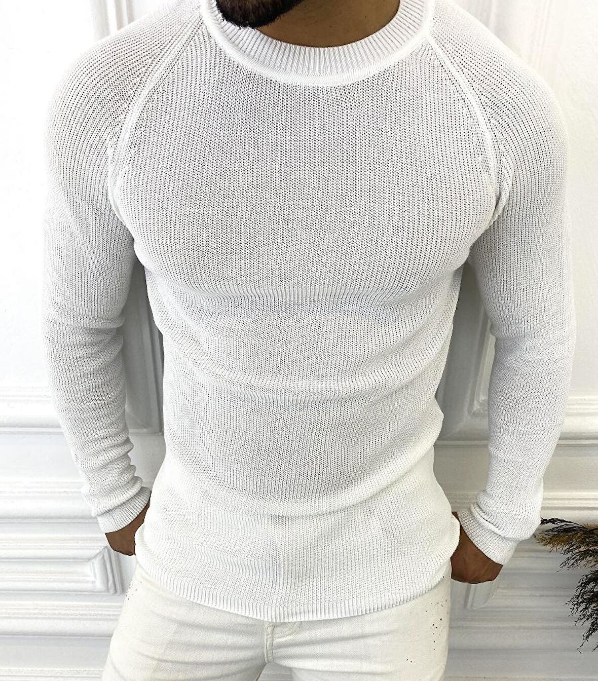 Kazak Slim Fit Naturel Örme Pamuk Tüylenmeyen Triko Dar Kesim Body Kazak