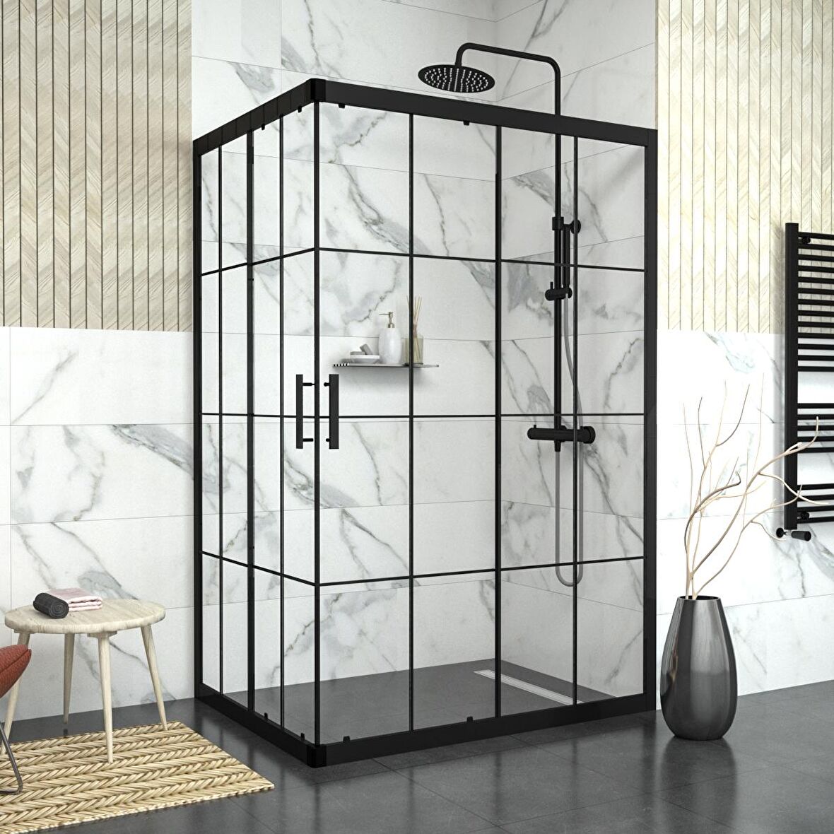 BLACK RİGEL 6mm Karolajlı Dikdörtgen Duşakabin