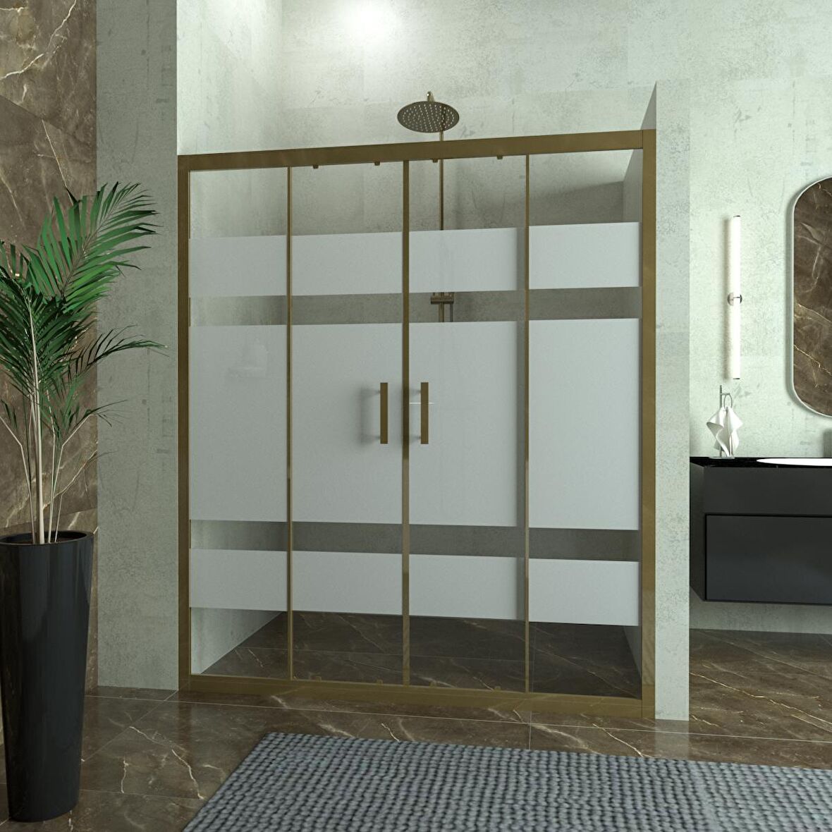 BRONZE CASTOR  6mm Kumlamalı Cam 2 Sabit 2 Sürgü İki Duvar Arası Duşakabin