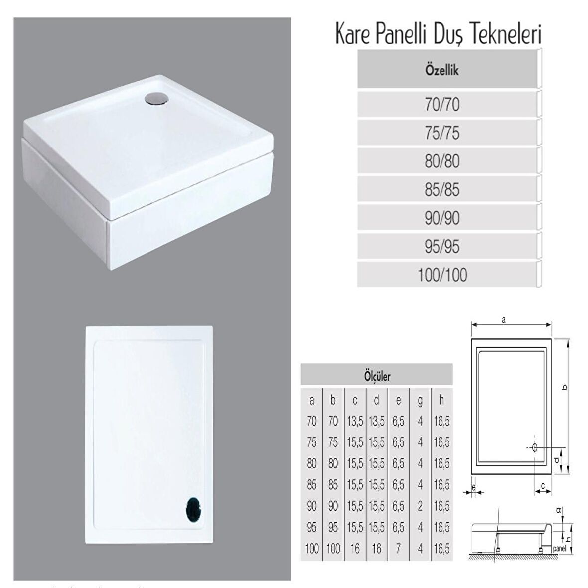 Kare Panelli Duş Teknesi H:15-16cm