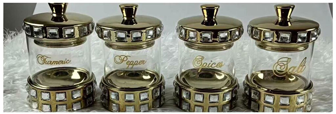 ROY KİNG HELEN 4'LÜ KAPAKLI BAHARATLIK 14*9 CM GOLD