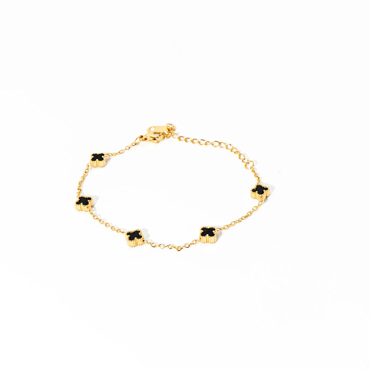 Biem Siyah Taşlı Çelik Yonca Bileklik