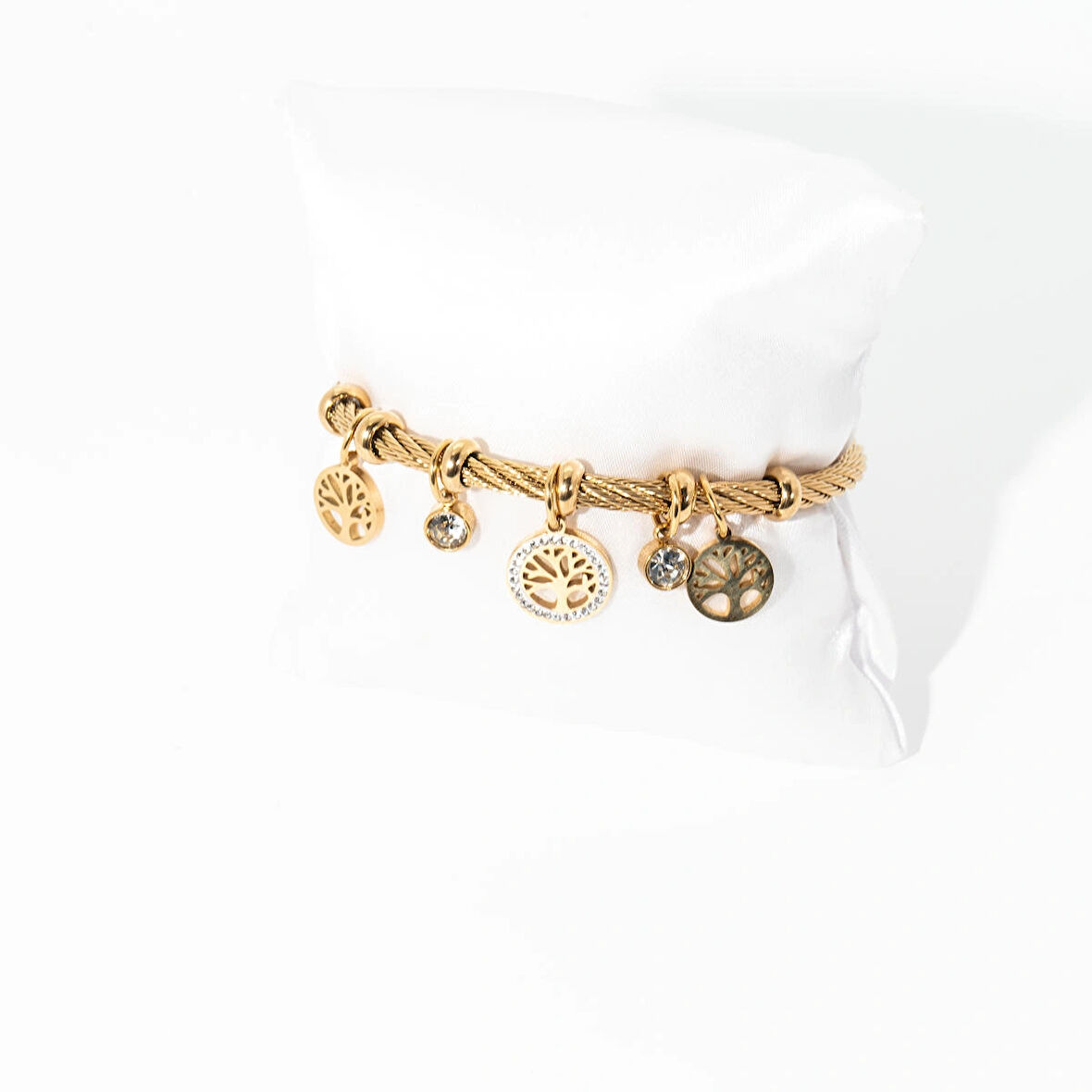 Biem Gold Renkli Hayat Ağacı Charmlı Kalın Çelik Bileklik