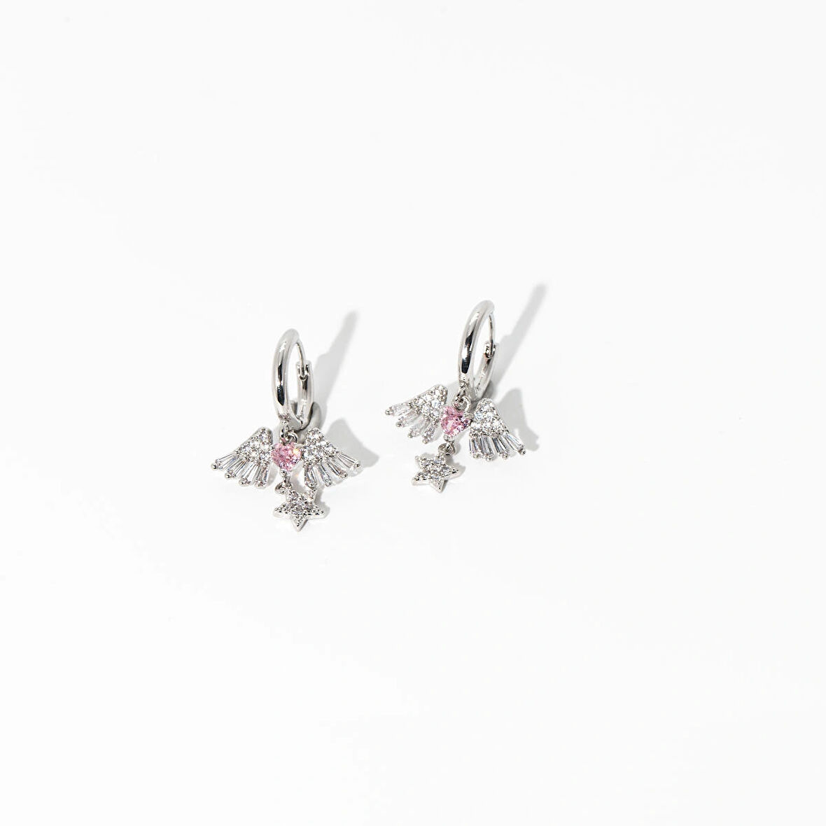 Biem Pembe Taşlı Angel Çelik Küpe