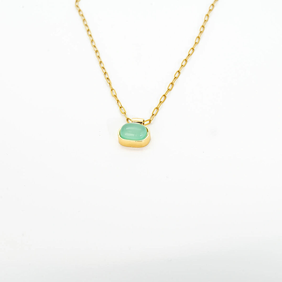 Biem Büyük Yeşil Taşlı Çelik Kolye