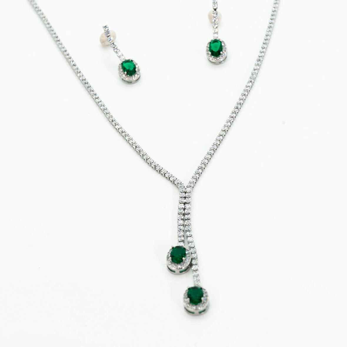 Biem Zümrüt Taşlı Su Yolu Y Kolye Küpe Set