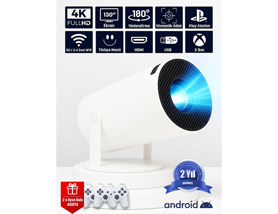 JEERO Oyunlu Projeksiyon Cihazı 2 Kollu -20.000 Oyun -Türkçe Menü Android