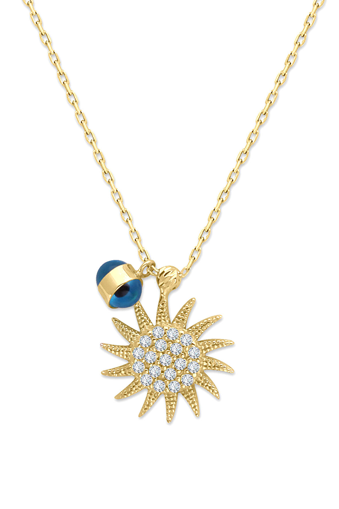 Altın Nazar Detaylı Güneş Kolye