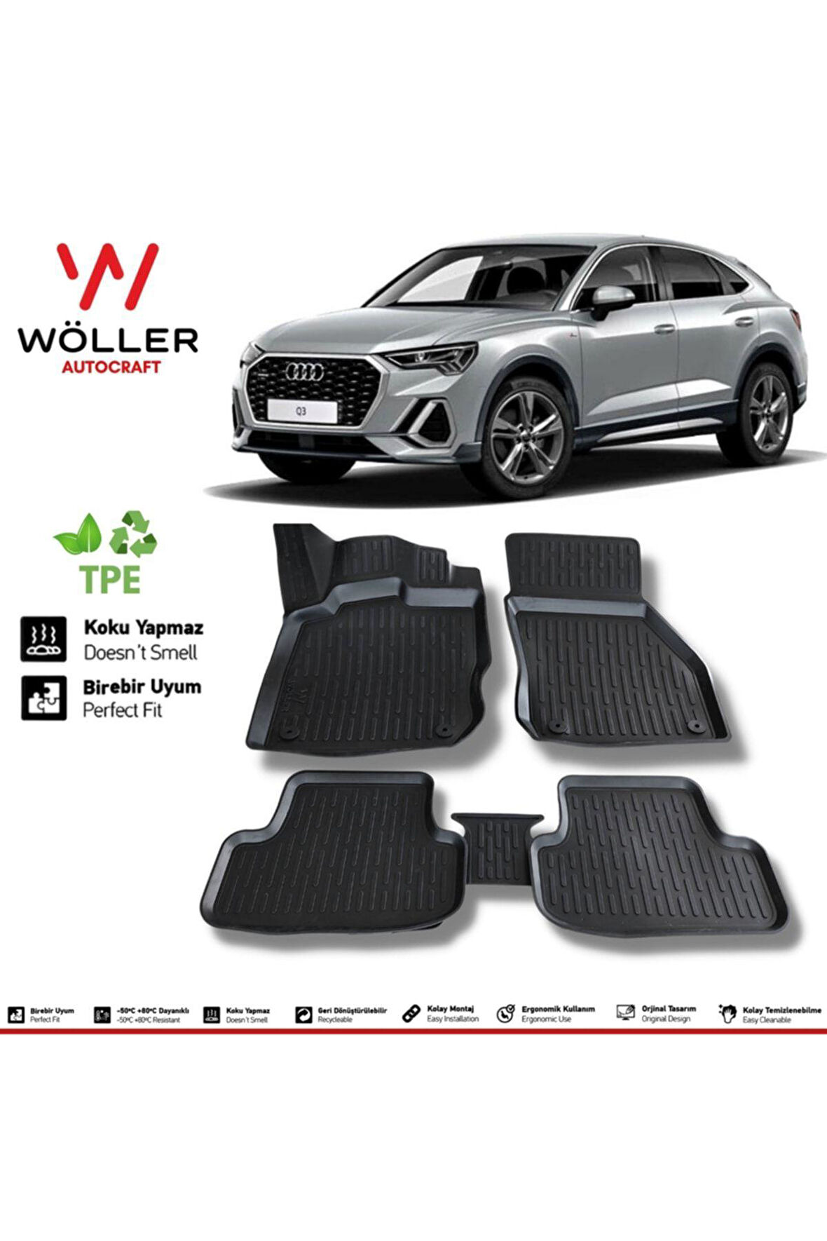 Audi Q3 Paspas 2021 Sonrası 3D Havuzlu Paspas