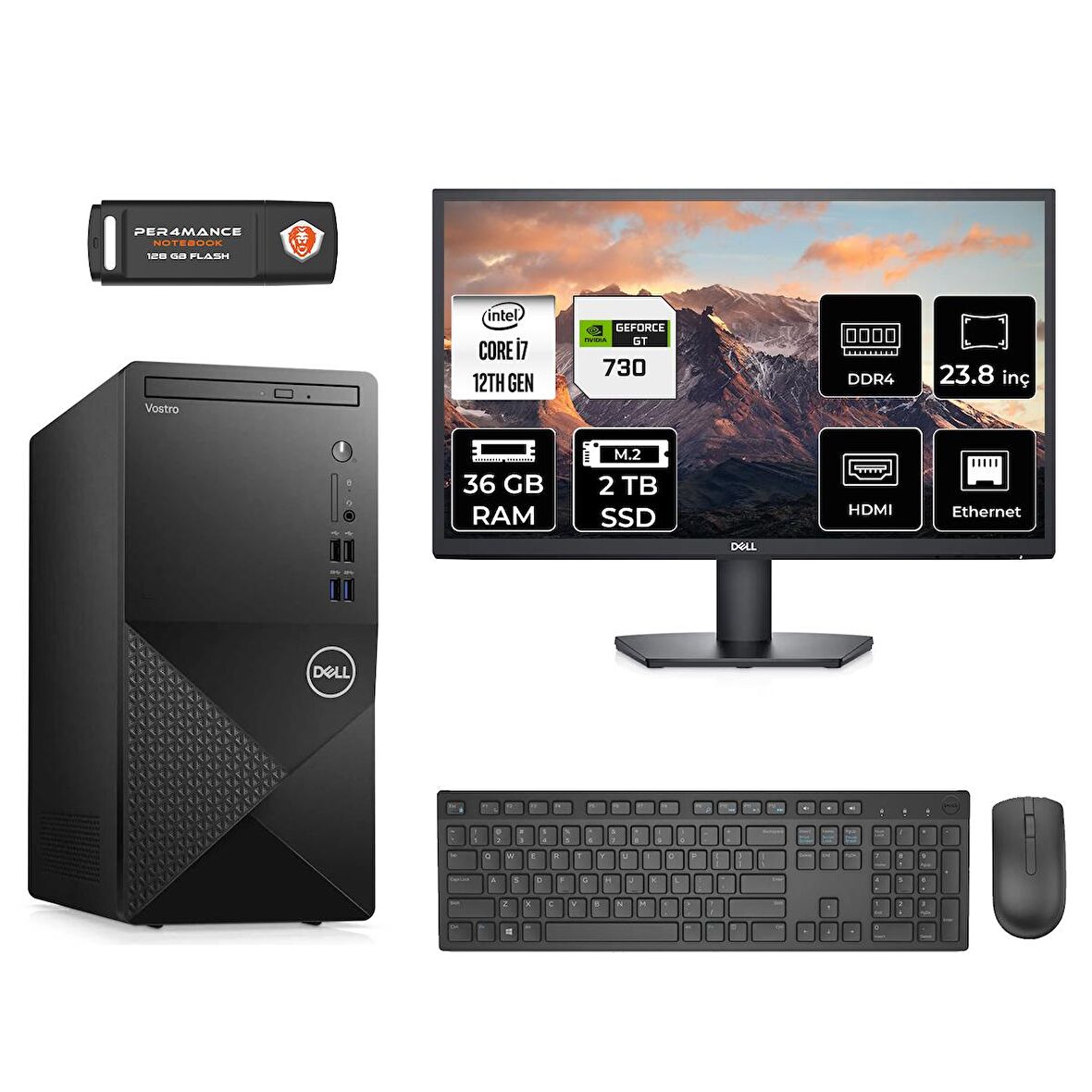 Dell Vostro 3910MT i7 12700 36GB 2TB SSD GT730/4GB FDOS N7598VDT3910 MASAÜSTÜ PC & 23.8" MONİTÖR