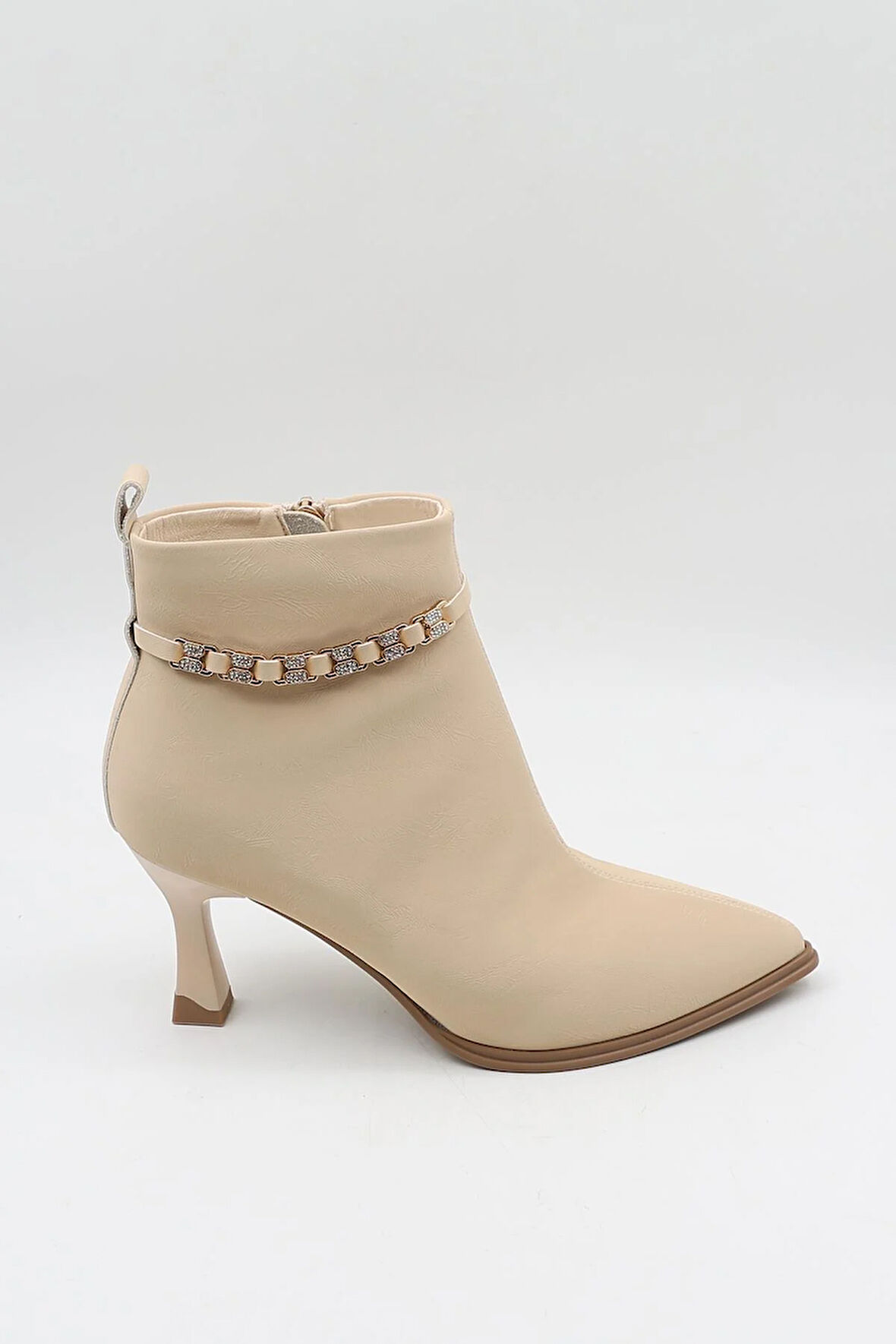 KristeBell İthal Topuklu Taşlı Aksesuar Detaylı Fermuarlı Bot 2509 - Bej - 36