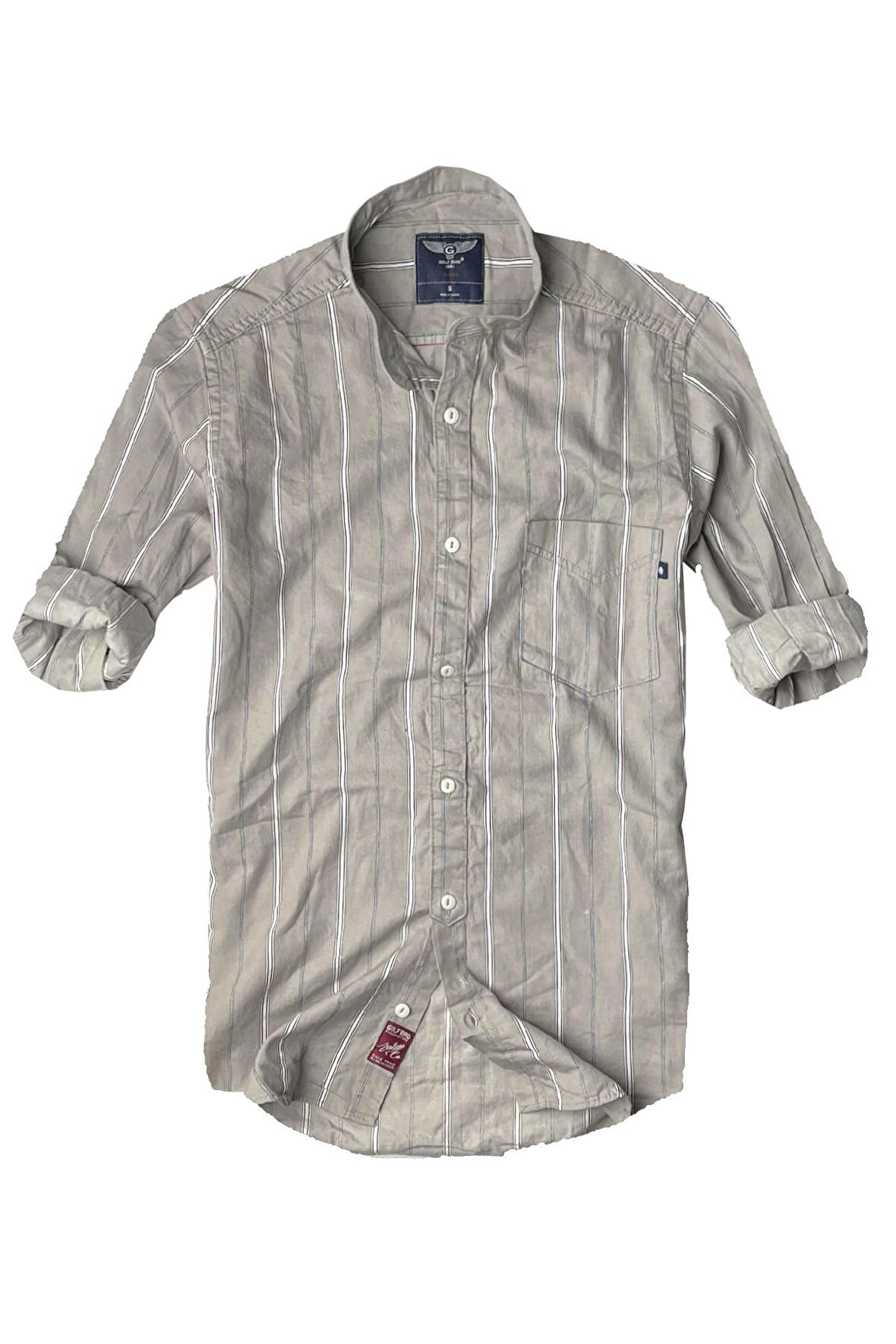 slim fit %100 pamuk kumaş hakim yaka  uzun kol  gömlek çizgili--