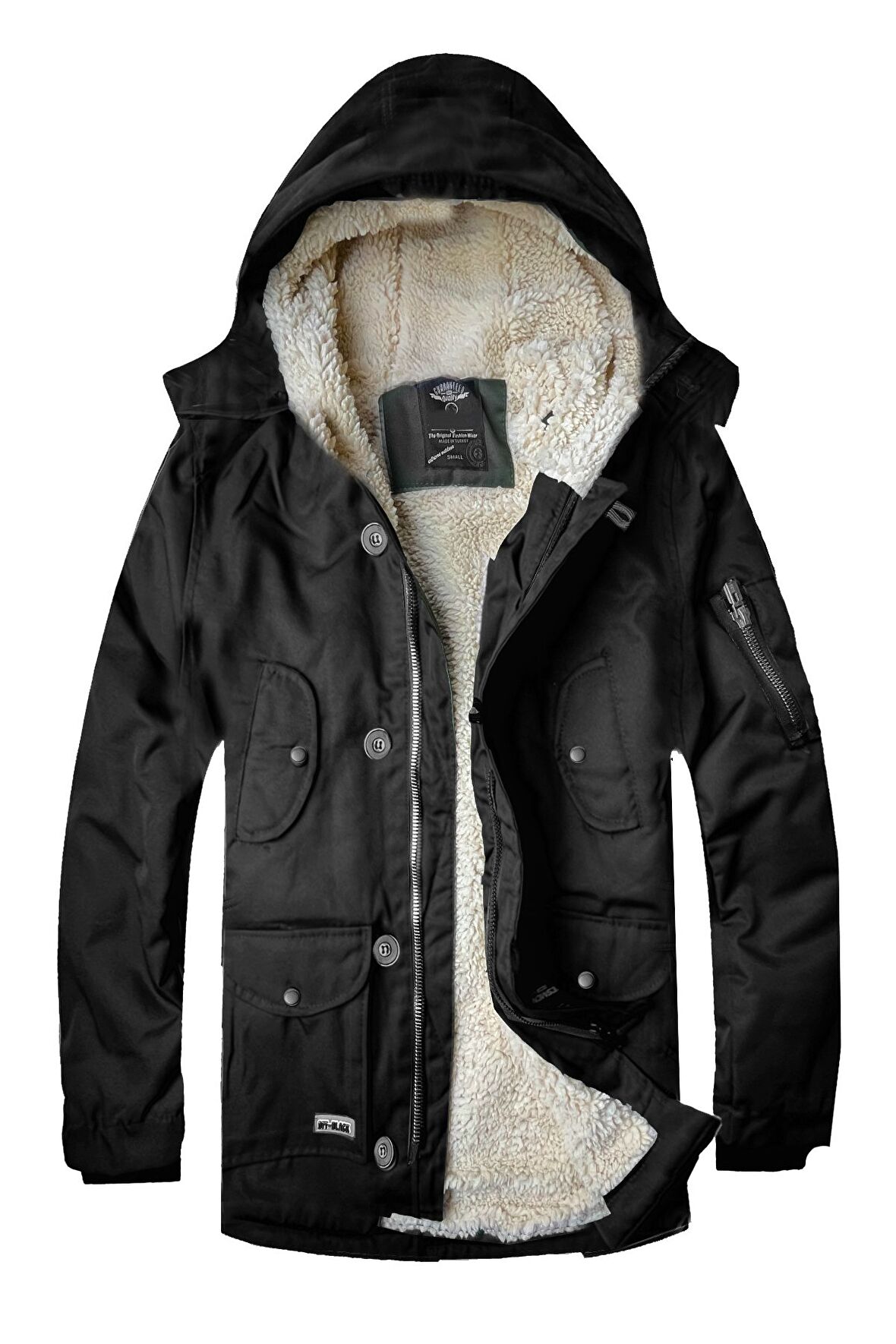 Slim Fit Siyah Oxford Kumaş Parka