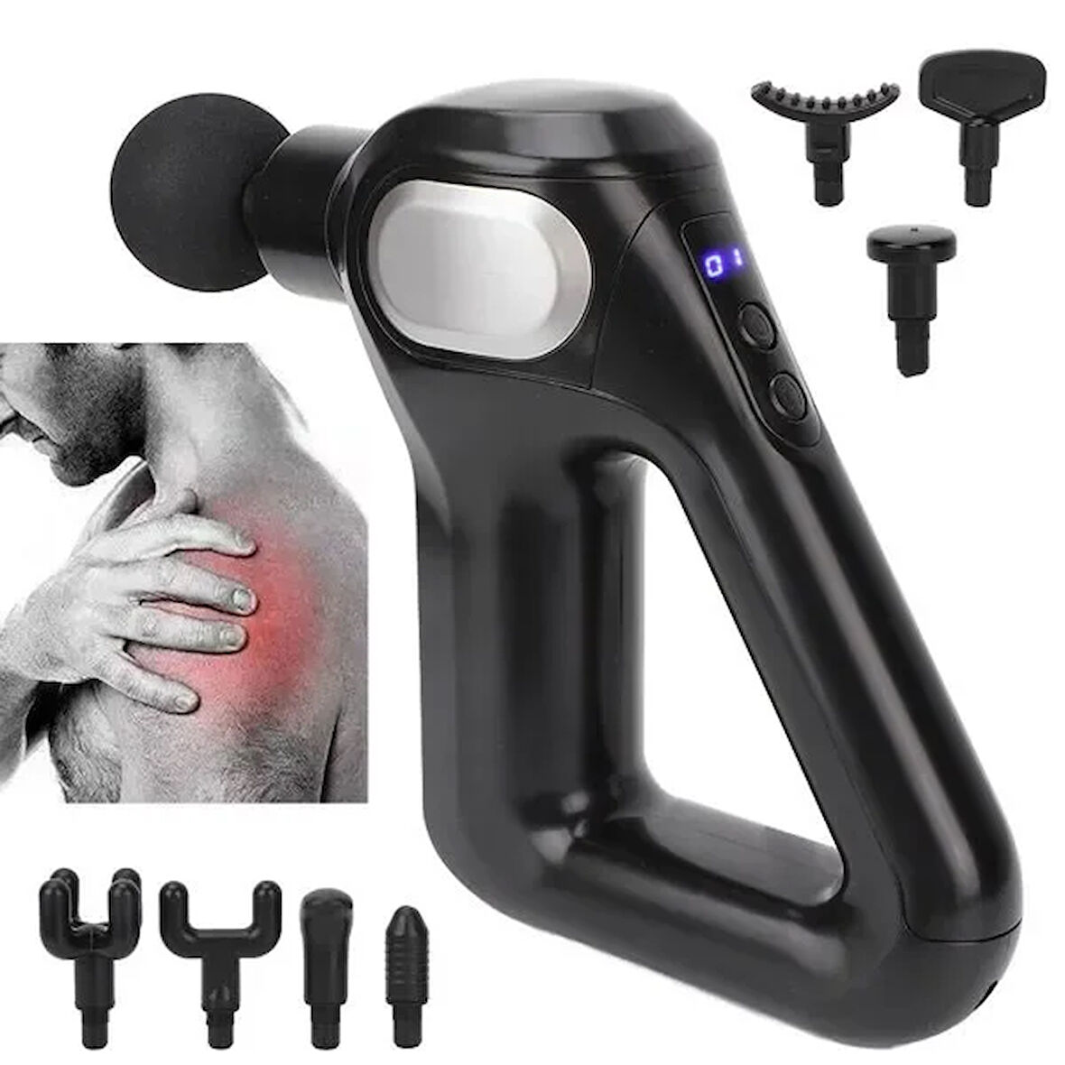 Gri LCD Sporcu Egzersiz Masaj Aleti 8 Başlıklı KH-750 (2818)