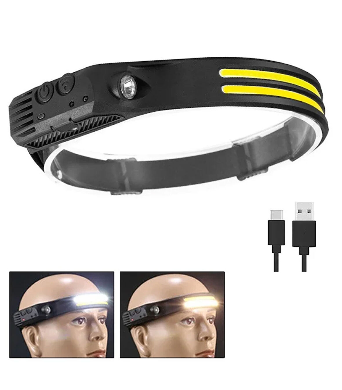 Sensörlü Far COB Led Far Şarj Edilebilir Kafa Feneri 18650 Dahili Pil Açık Hava Balıkçılık Kamp Baş Feneri Fener (2818)