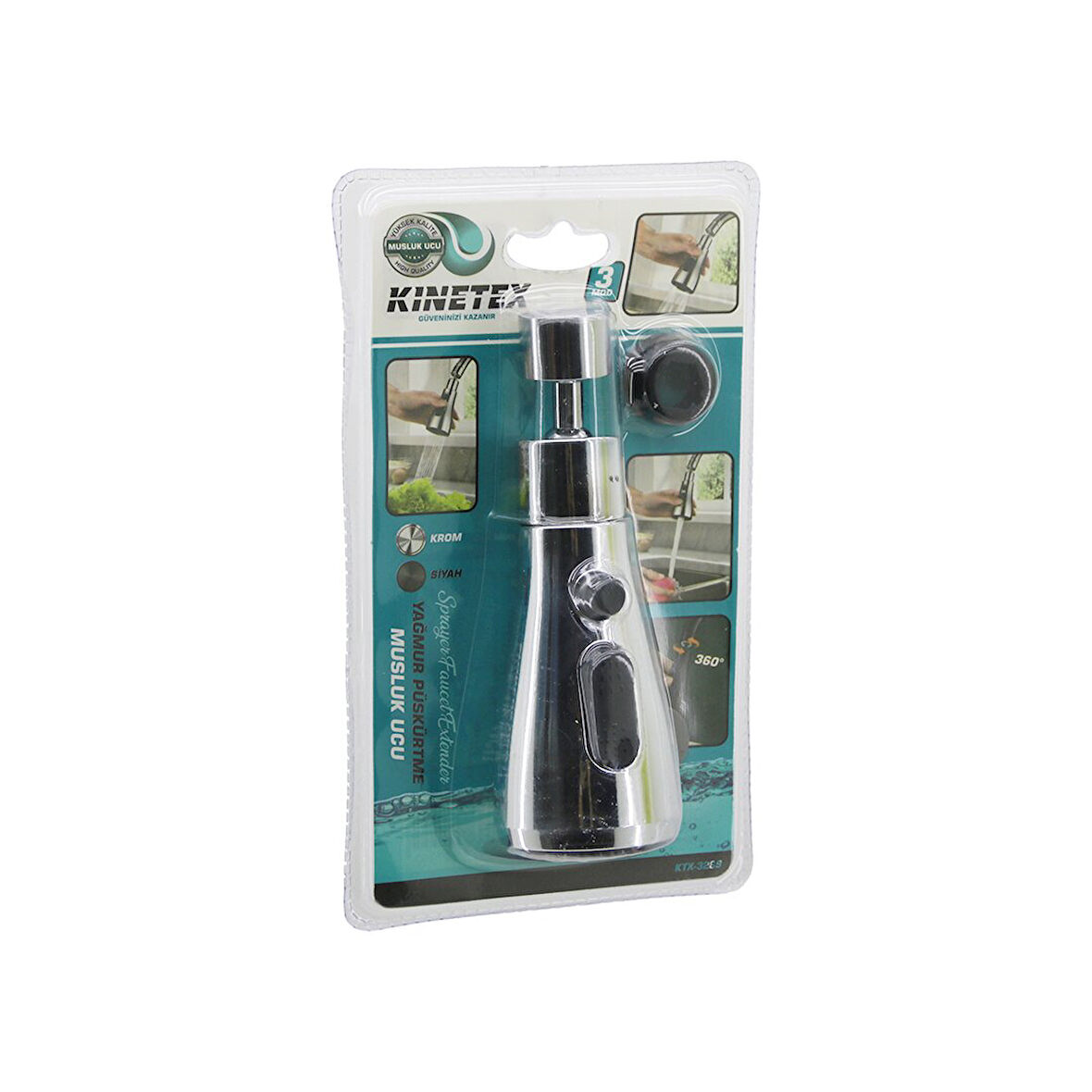 KROM  360 DERECE - 3 MOD YAĞMUR PÜSKÜRTME BORULU KUBAR MUSLUK UCU KTX-3289 (2818)