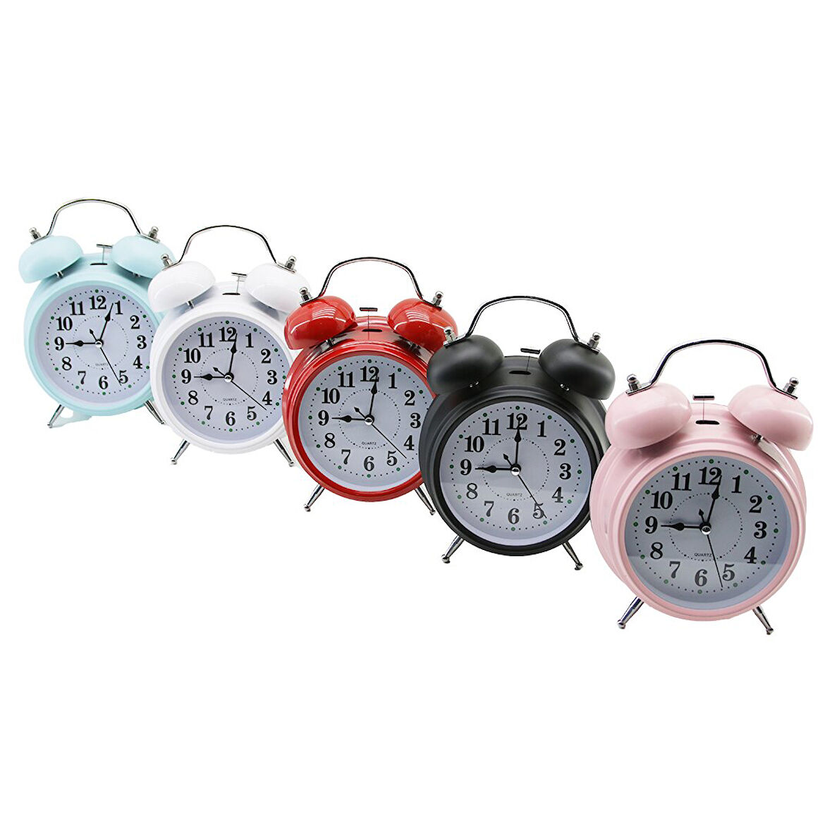 BÜYÜK KLASİK MODEL MASA ÇALAR SAAT PİLLİ - LEDLİ IŞIKLI YUVARLAK - RENKLİ METAL KASA ÇAP:15CM (2818)