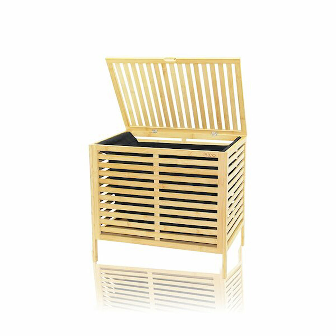 KALIN AHŞAP BAMBU KİRLİ ÇAMAŞIR SEPETİ SİYAH KUMAŞ ÇANTALI SEPET=50X38X55CM (2818)