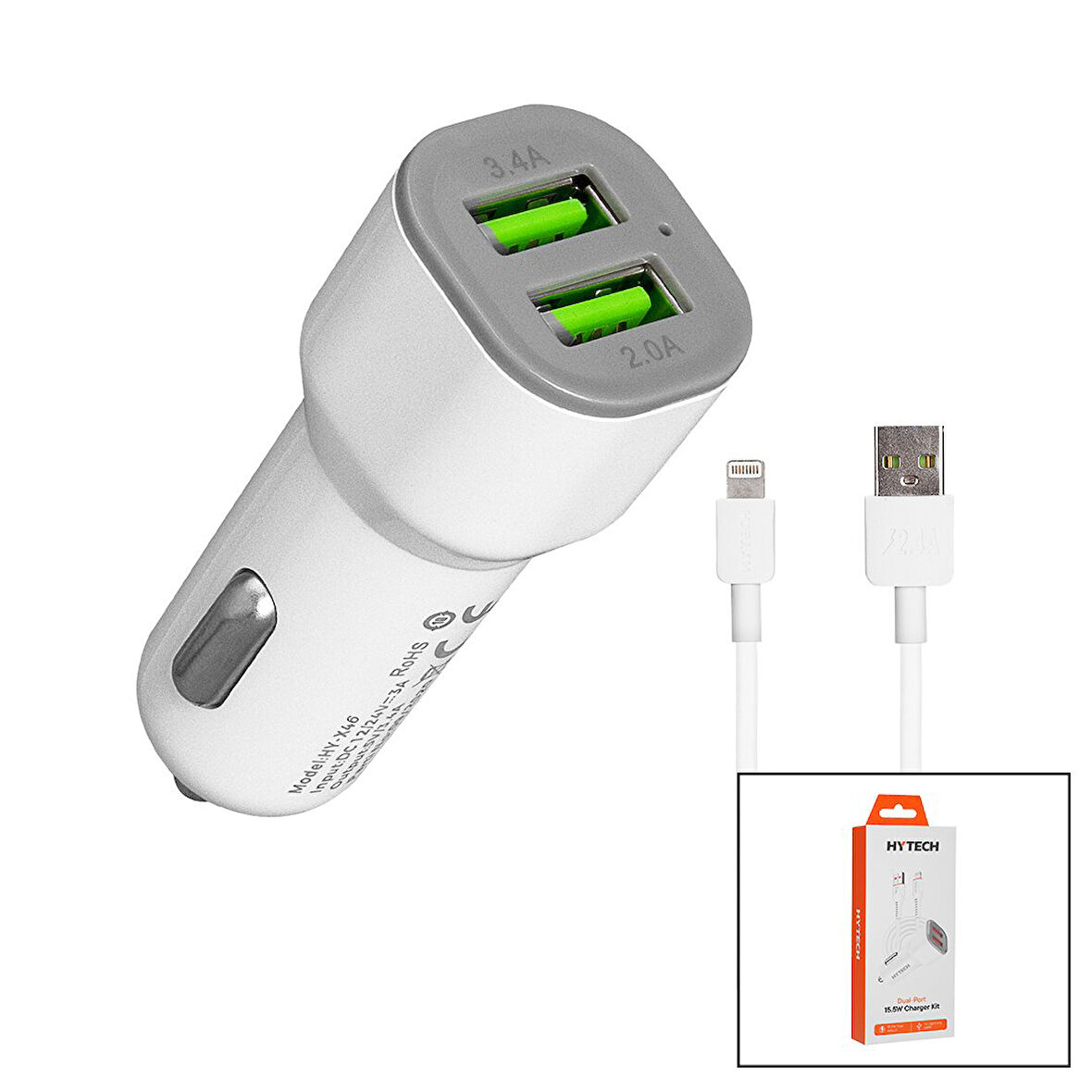 İPHONE - KABLOLU  OTO - ARAÇ ÇAKMAKLIK ŞARJ BAŞLIK SET  3.1A - 155W - 1MT KABLO  HY-X44 (2818)