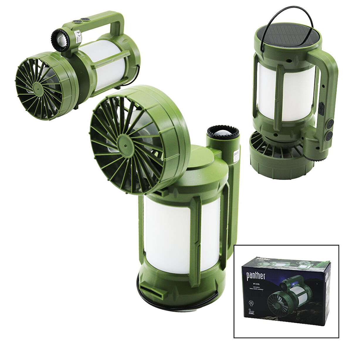 3İN1=FAN - 2-FENER SOLAR - USB ŞARJ VANTİLATÖR - KAMP LAMBA FENER:10W+5WFAN=90 DERECE OYNAR BAŞ- TEK KADEME PT-576 (2818)