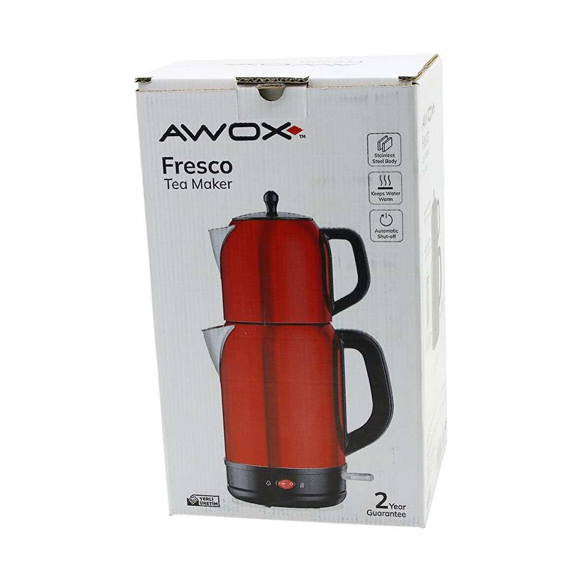 AWOX FRESCO KIRMIZI ELEKTRİKLİ ÇAY MAKİNESİ ÇAYCI SET 1.7LT SU ISITICI + 1.2LT DEMLİK PASLANMAZ ÇELİK GÖVDE 2200W (2818)