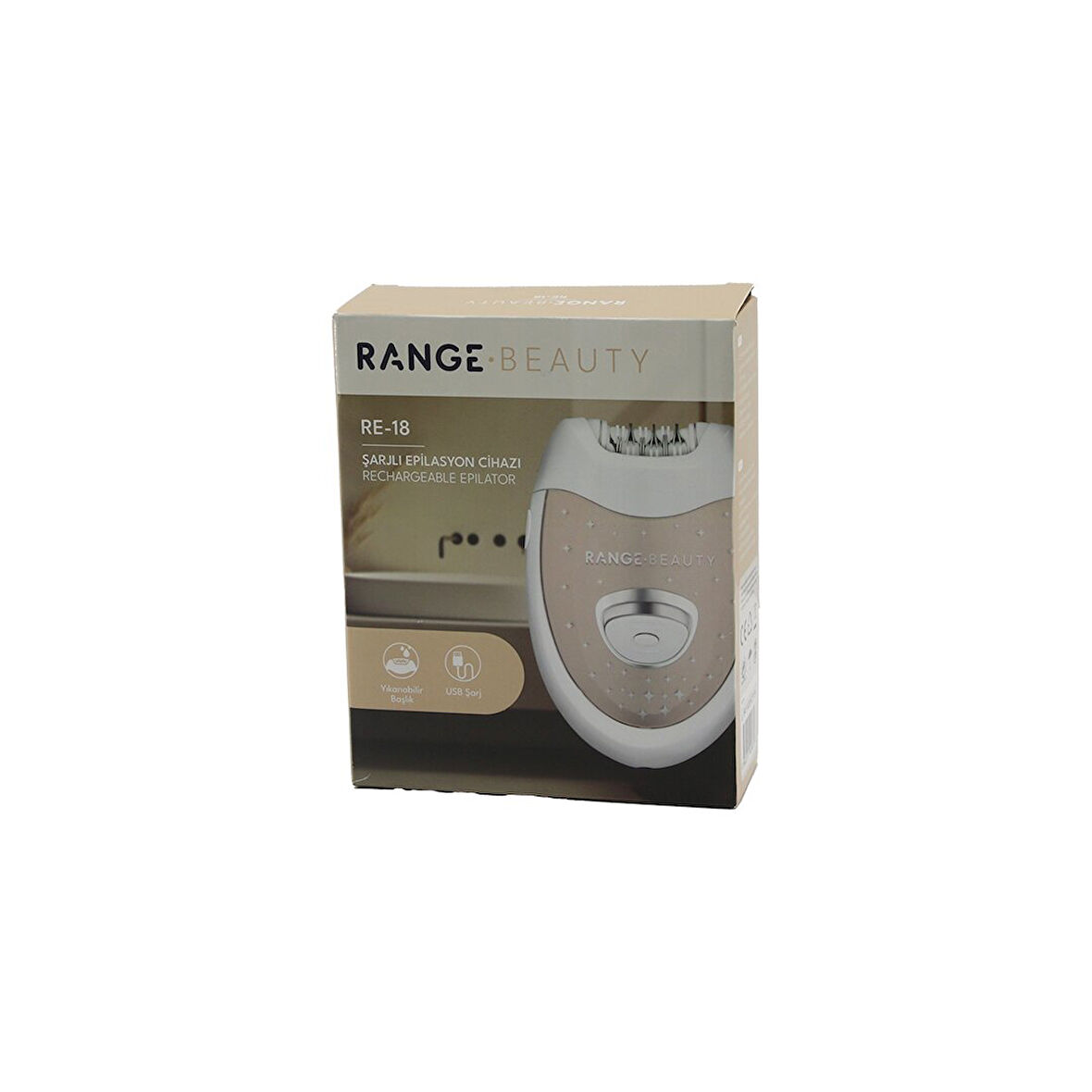 RANGE BEAUTY RE-18 EPİLASYON CİHAZI EPİLATÖR USB ŞARJLI=50DK 2 KADEME HIZ YIKANABİLİR BAŞLIK=18 ÇİFT CIMBIZ (2818)
