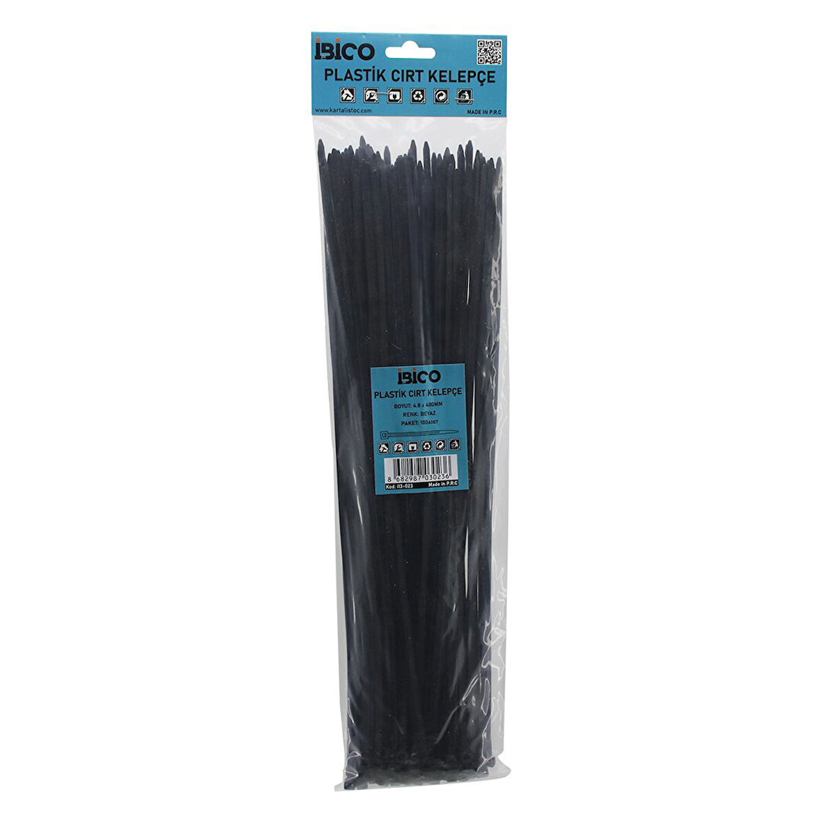 SİYAH   4.8X400MM  PLASTİK CIRT KELEPÇE  100PCS (2818)