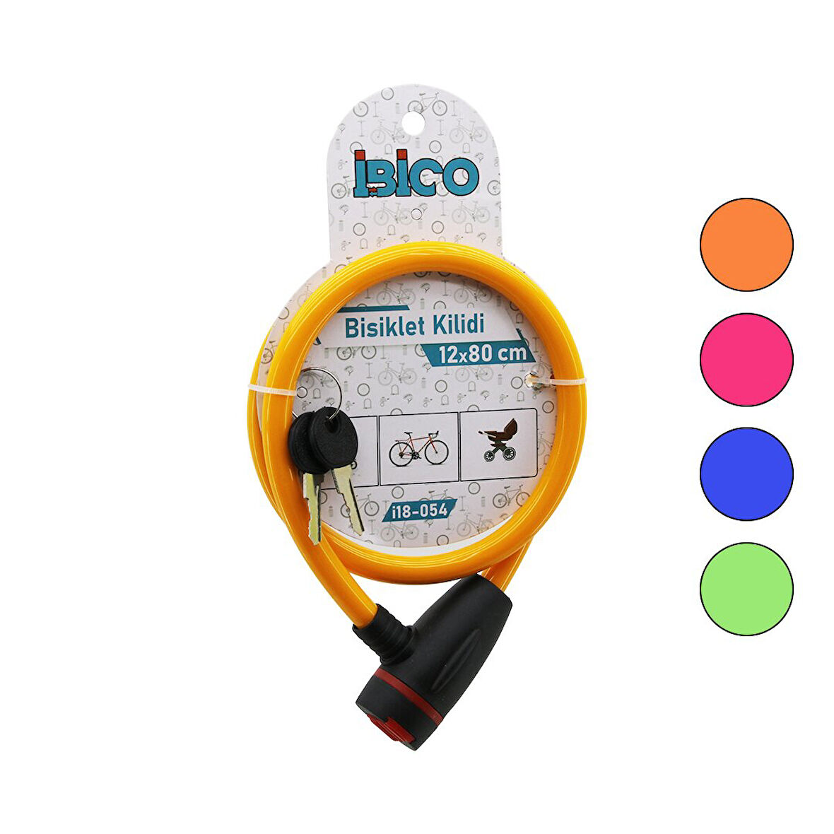 ANAHTARLI AÇ-KAPA KİLİT KAPAKLI PLASTİK KAFA BİSİKLET KİLİT ÇELİK TEL RENKLİ KILIF 12MMX80CM (2818)