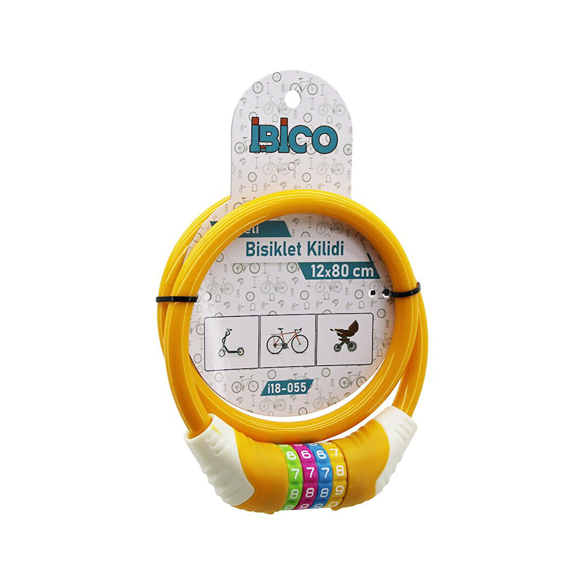 ŞİFRELİ KALIN BİSİKLET KİLİT ÇELİK TEL TURUNCU RENKLİ KILIF 12MMX80CM (2818)