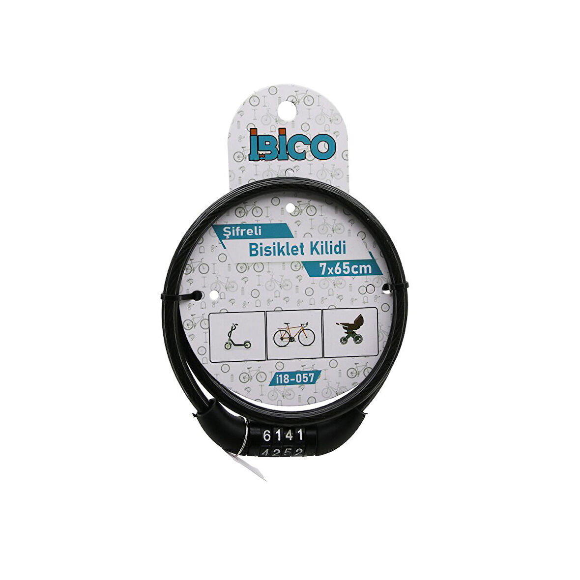 ŞİFRELİ EKO - İNCE BİSİKLET KİLİT ÇELİK TEL SİYAH ŞEFFAF KILIF 7MMX65CM (2818)