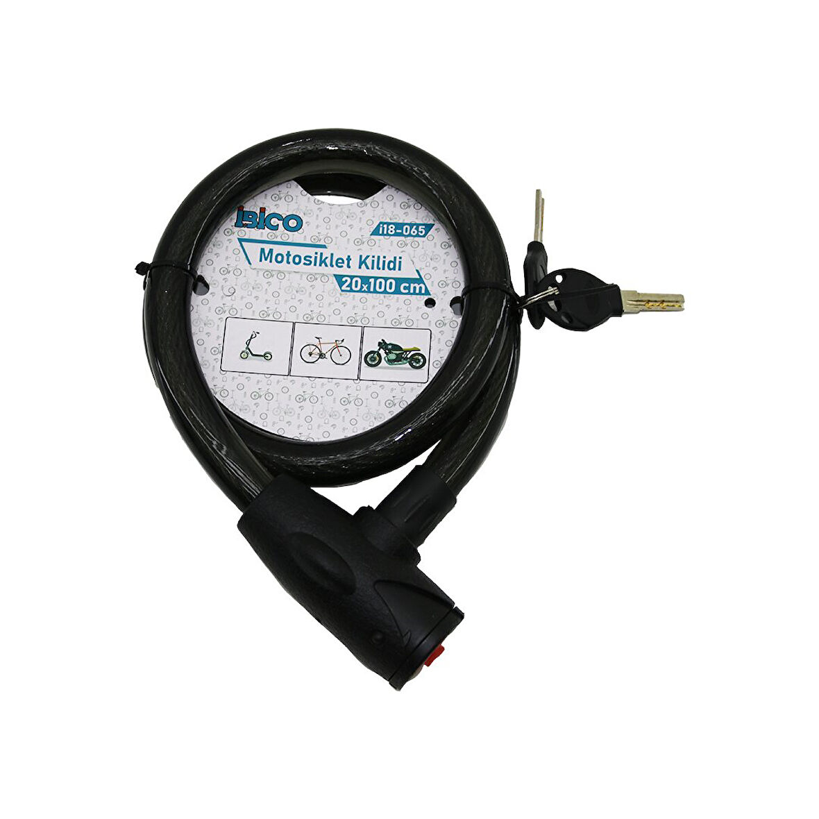 ANAHTARLI AÇ-KAPA KİLİT KAPAKLI MOTOR - BİSİKLET KİLİT ÇELİK TEL SİYAH ŞEFFAF KILIF 20MMX100CM (2818)