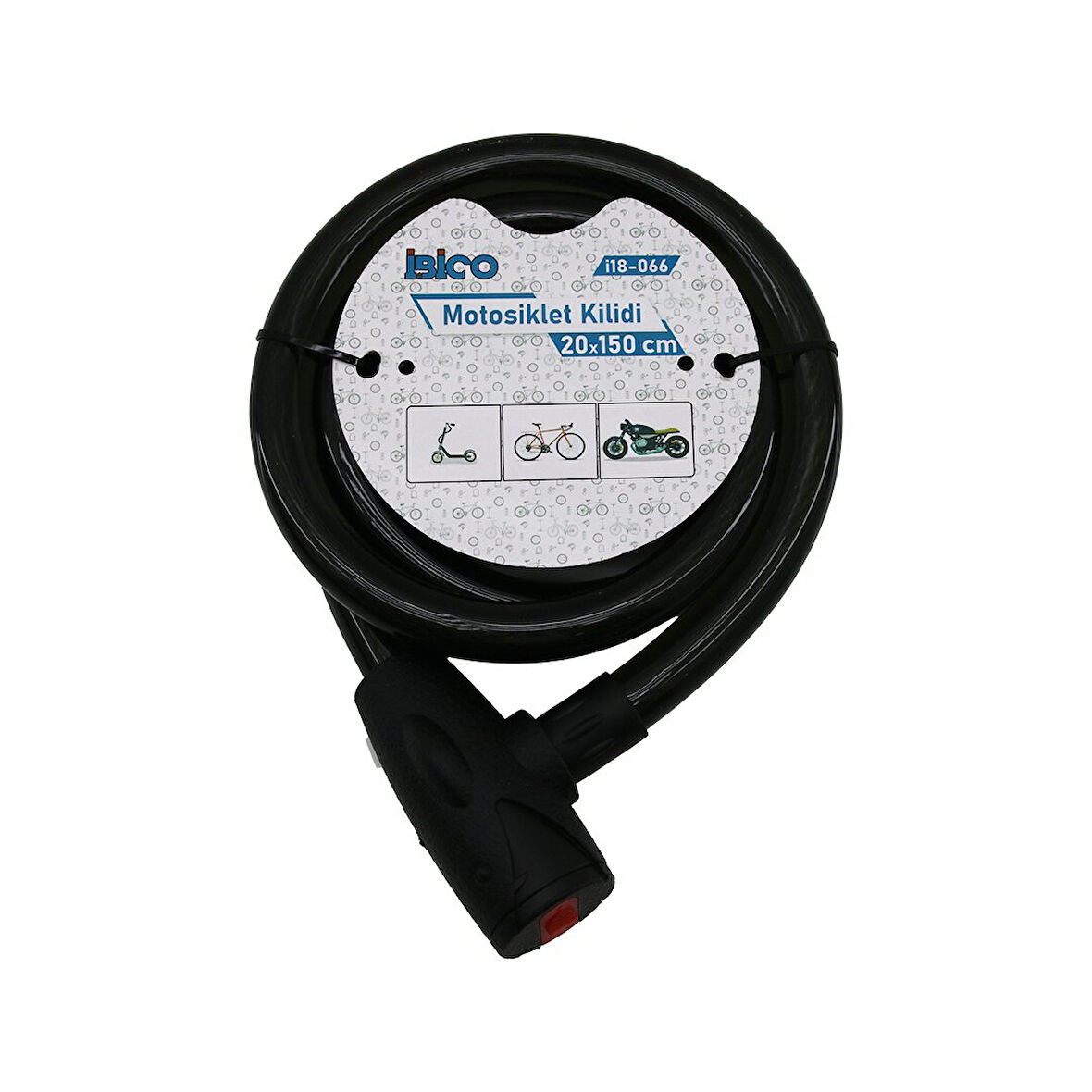 ANAHTARLI AÇ-KAPA KİLİT KAPAKLI MOTOR - BİSİKLET KİLİT ÇELİK TEL SİYAH ŞEFFAF KILIF 20MMX150CM (2818)