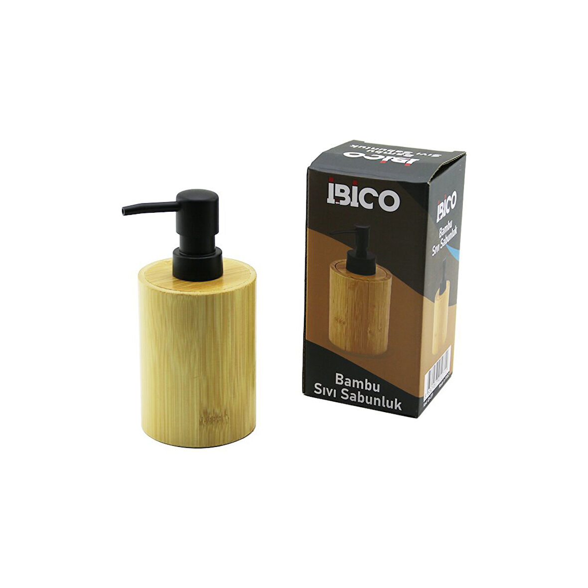 YUVARLAK AHŞAP BAMBU SIVI SABUNLUK SİYAH PLASTİK POMPA  ÇAP: 8CM - Y: 11CM (2818)