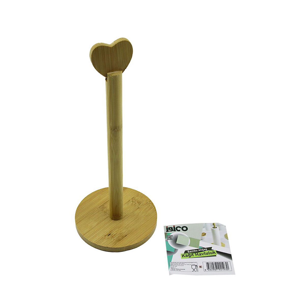 YUVARLAK ALTLIK - ÇAP=12CM  AHŞAP BAMBU KAĞIT HAVLULUK KALP BAŞLI SAP=28.5CM (2818)