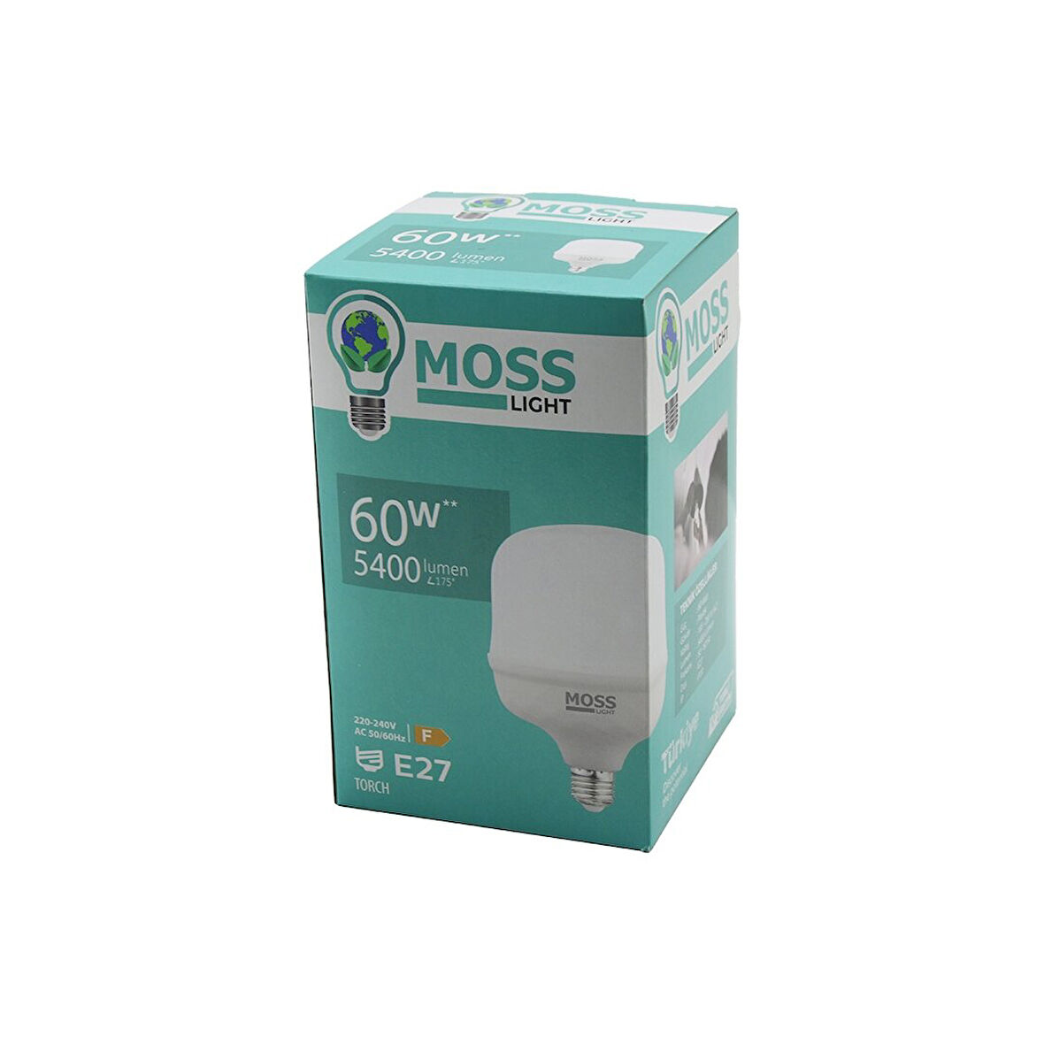 MOSS LIGHT 60W  TORCH LED AMPUL PLASTİK E27 5400LUMEN L175 DERECE 50.000 SAAT ÖMÜR IP20 185-265V AC (2818)
