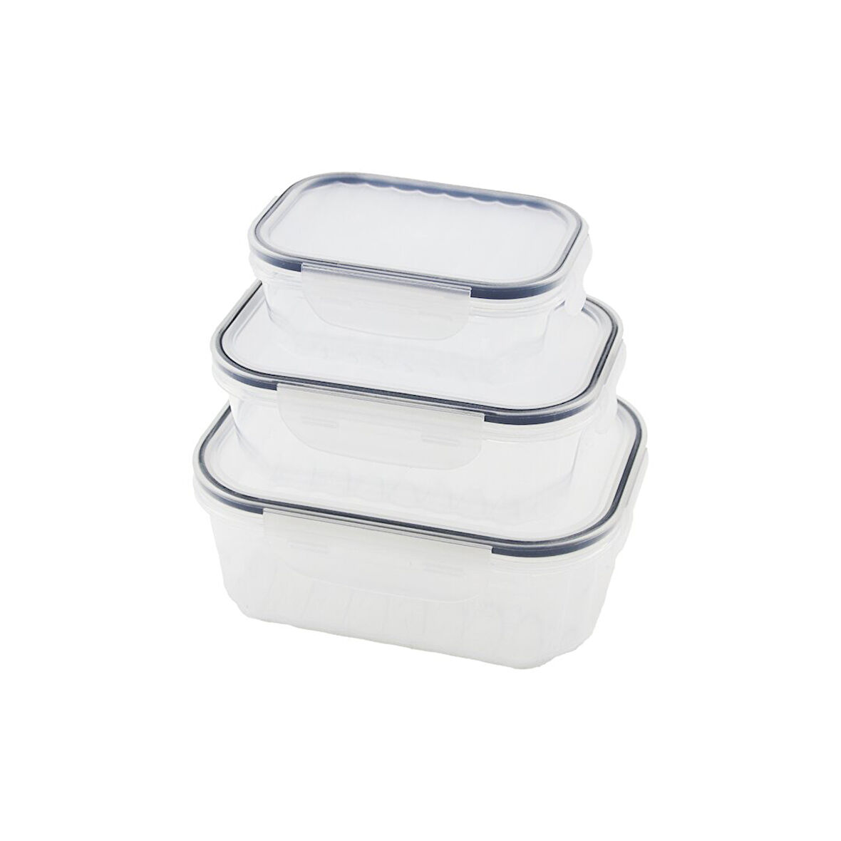 3PCS QUİCK SIZDIRMAZ SAKLAMA KABI SETİ ŞEFFAF KAP - BUĞULU-CONTALI KAPAK  500-1000-1700ML (2818)