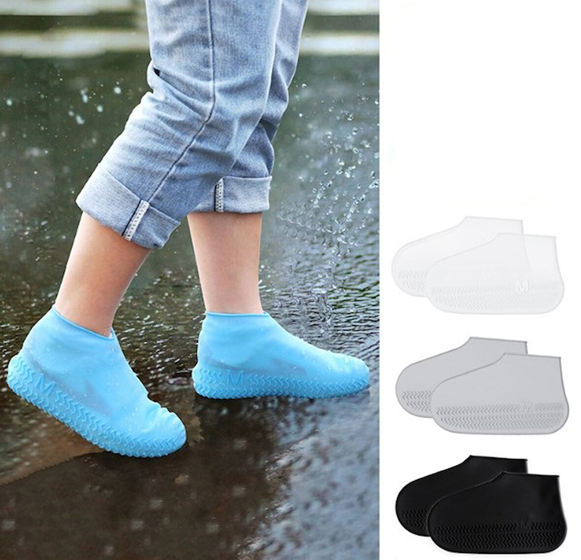 Silikon Ayakkabı Kılıfı Kaymaz Su Kir Geçirmez   L Beden Siyah (2818)