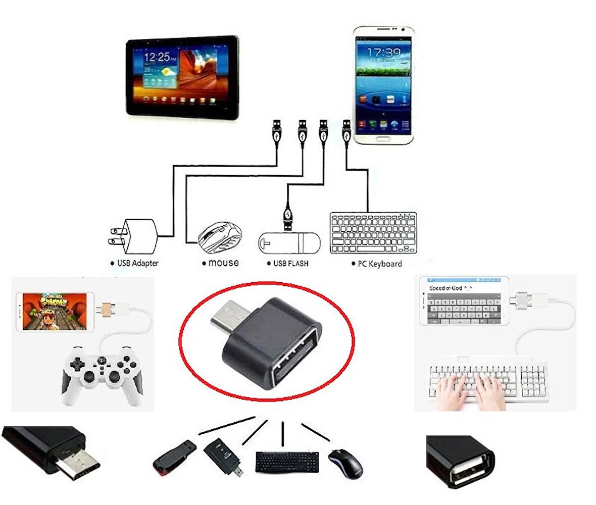 Usb to Micro USB ye Dönüştürücü - Klavye Mouse Joystick Telefona Bağlama (2818)