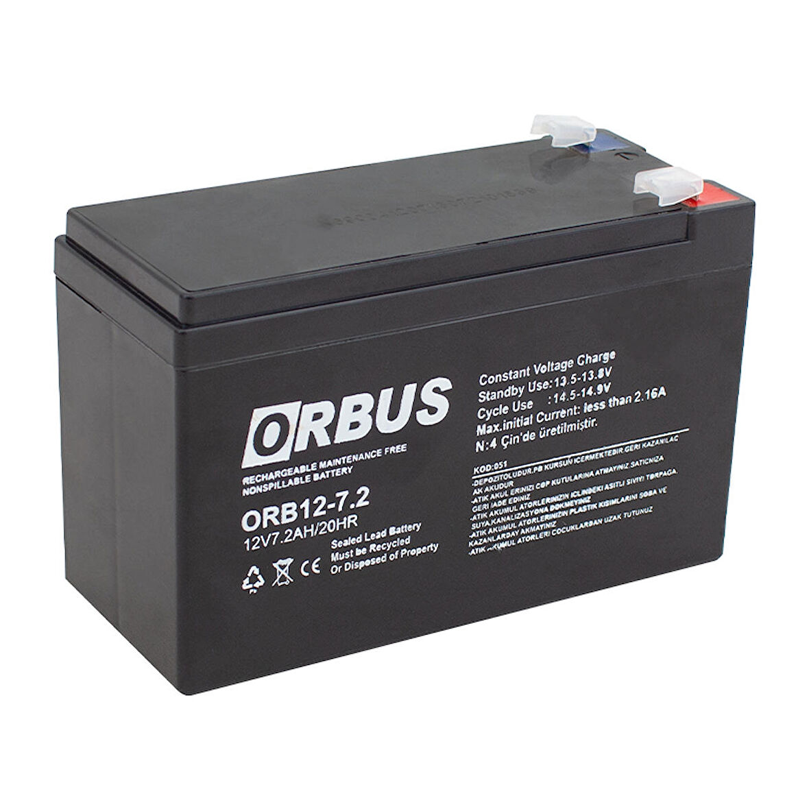 AKÜ 12 VOLT 7.2 AMPER ORBUS UPSLER İÇİN ORB12-7.2 (150 X 65 X 90 MM) (2818)