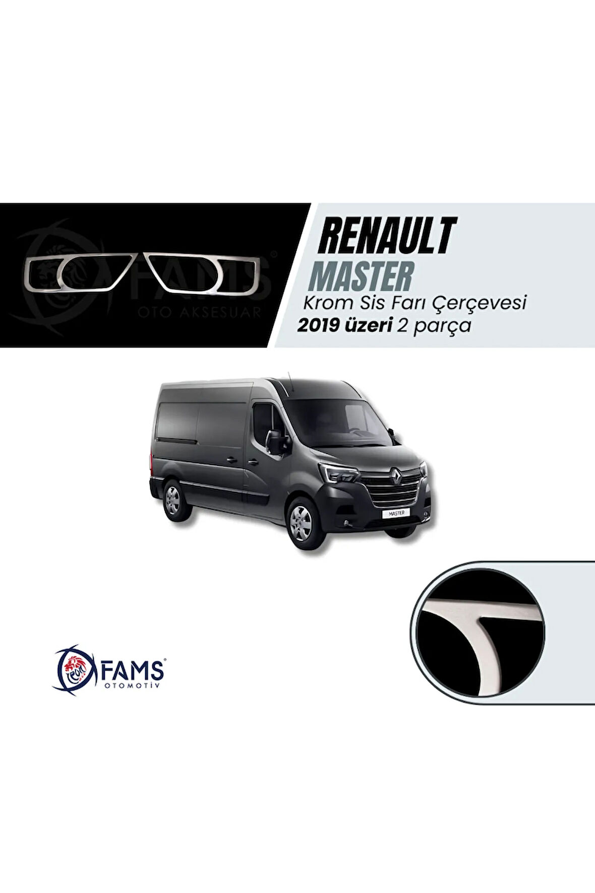 R.enault Master Krom Sis Farı Çerçevesi 2 parça 2019 üzeri Paslanmaz Çelik