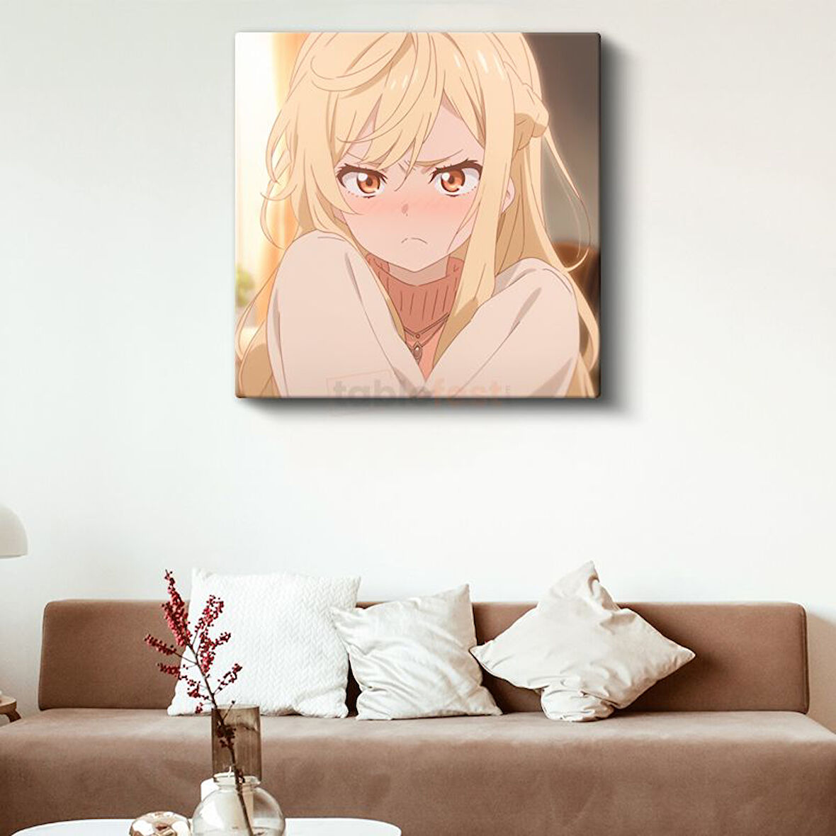 Sarı Saçlı - Günbatımı Portre Anime Kanvas Tablo