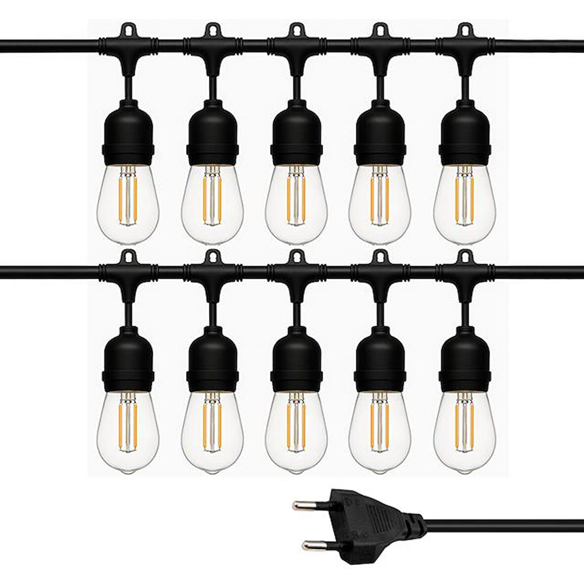 Ledx KB00002 10'Lu E27 Duy Sıralı 10 Metre Lamba Kablosu (10 Adet Duy İçerir)