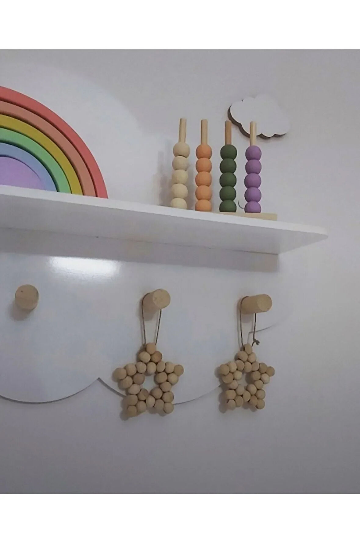 Ahşap Boncuk Yıldız 9x9 Cm Çocuk Bebek Odası Duvar Süsü 1 Adet