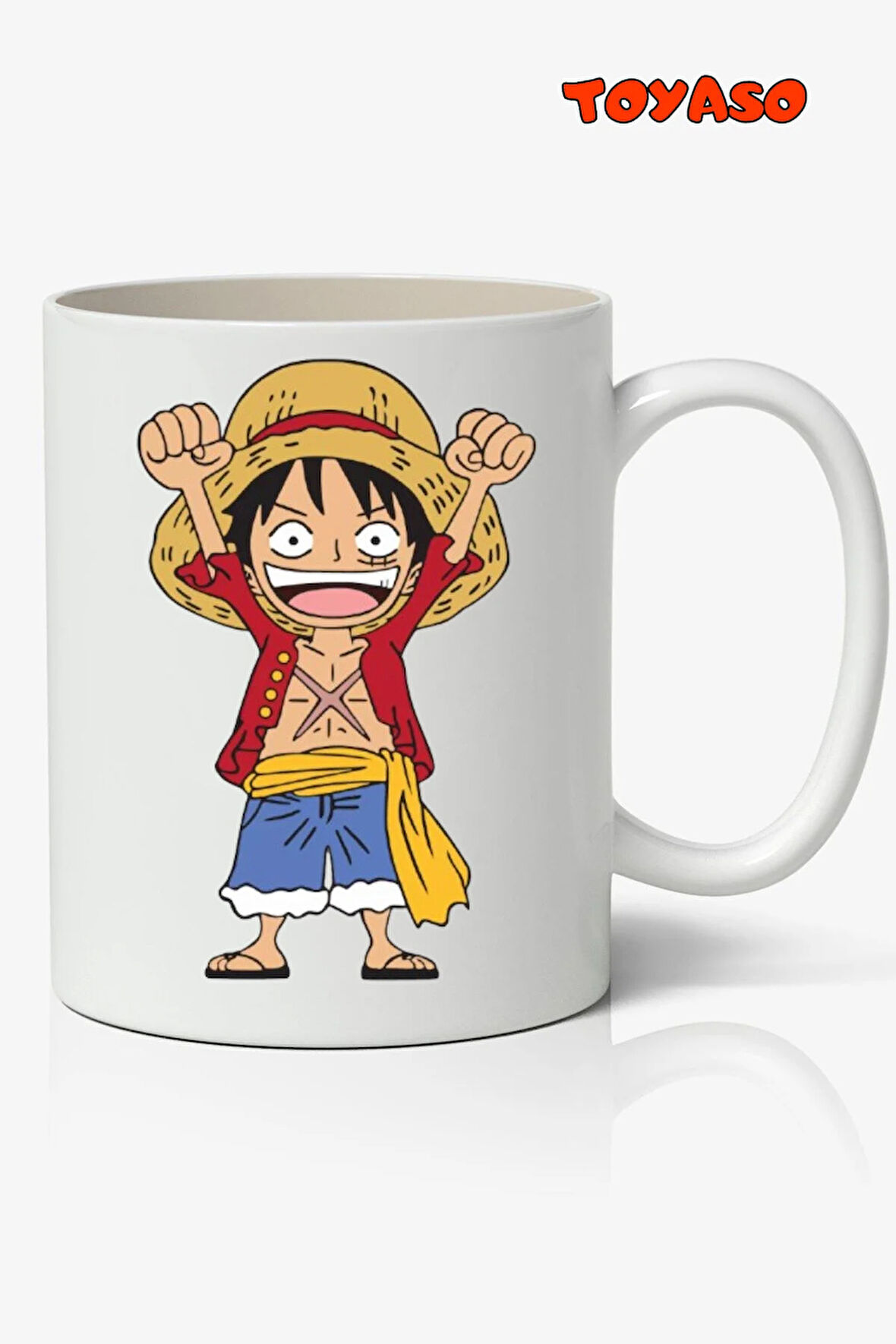One Piece Hasır Şapkalı Luffy  Anime Temalı Beyaz Kupa Bardak Sevgiliye Arkadaşa Hediye