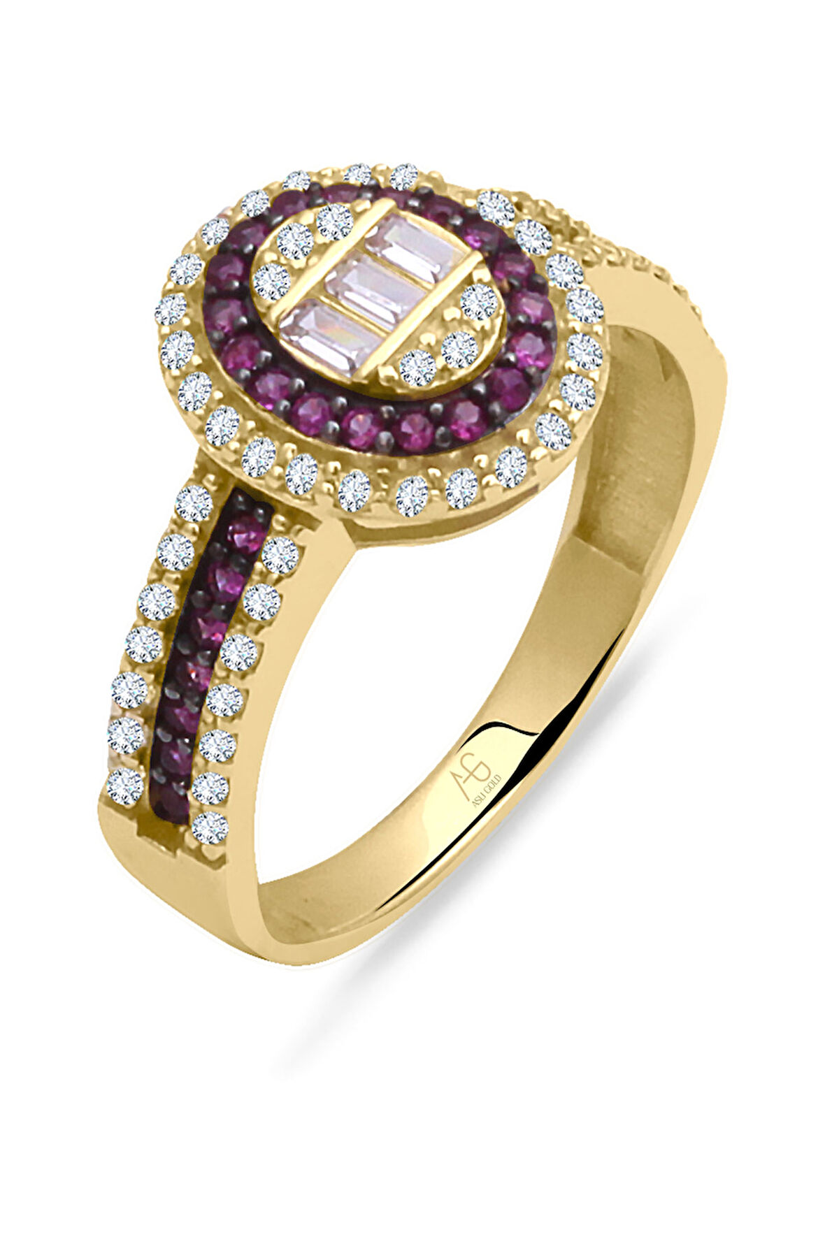 Ruby Taşlı Oval Tasarım Altın Yüzük