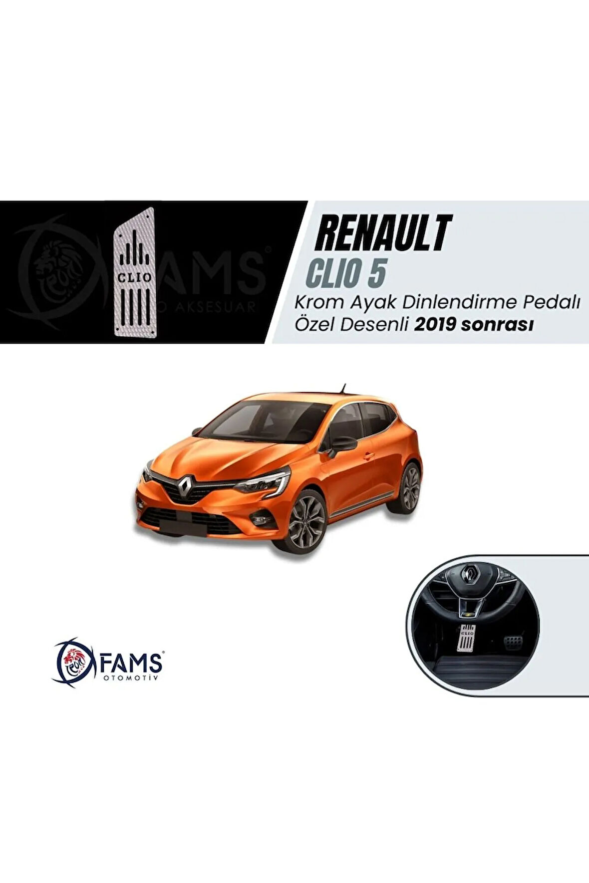 Renault Clio 5 2019> Özel Desenli Krom Ayak Dinlendirme Pedalı Ayak Dayama Pedalı