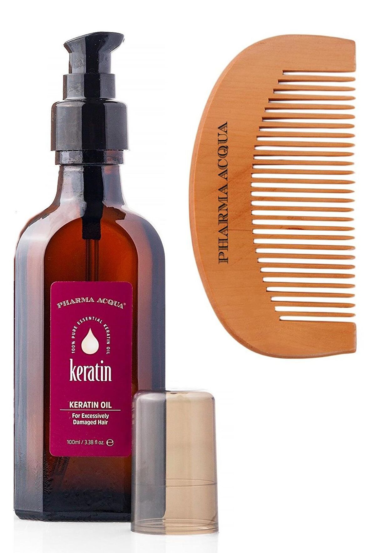 Pharma Acqua Keratin Bakım Yağı 100 ml + Doğal Şimşir Ahşap Tarak