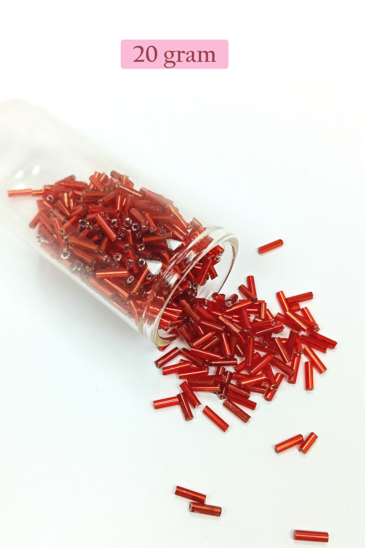 Uzun Boru Kesme Boncuk Çap 2mm Uzunluk 10 mm - 20 Gram - Şeffaf Kırmızı - BNC260