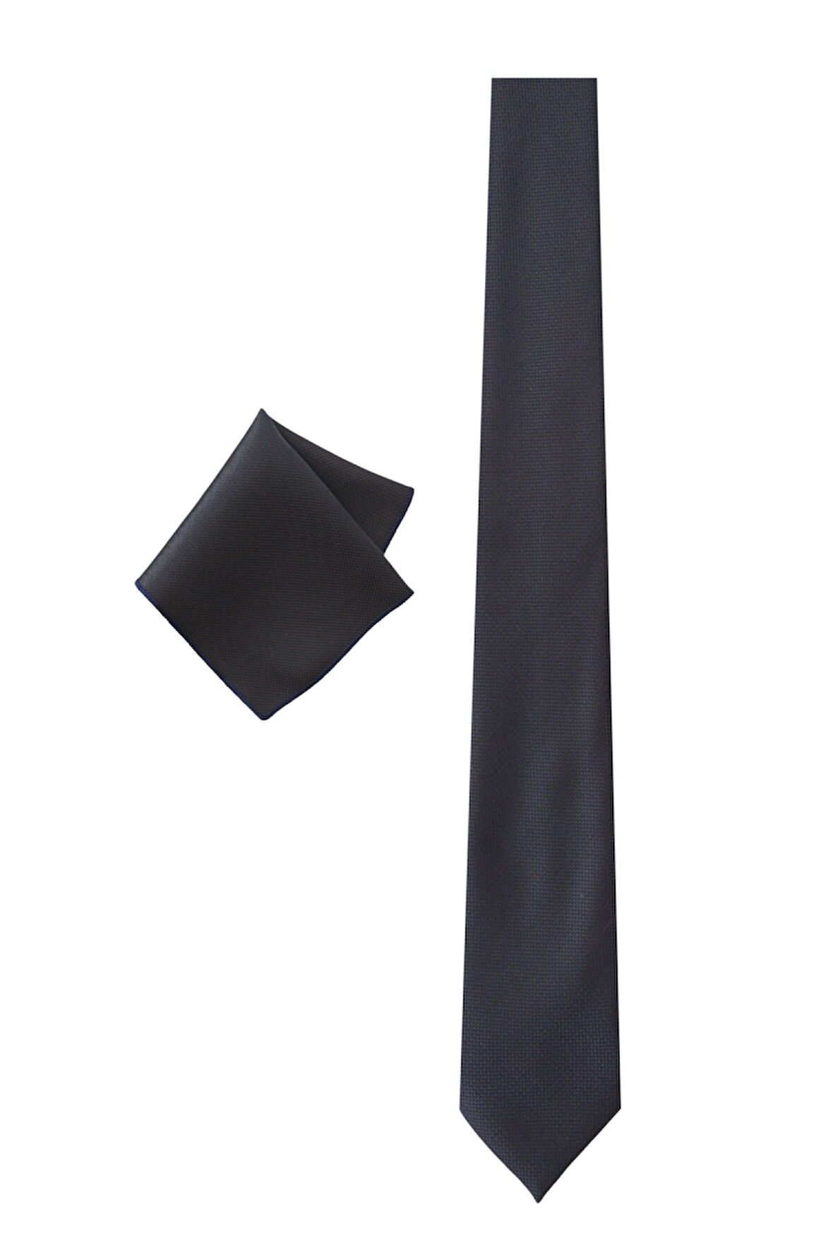 Standart Fit Düz Lacivert Kravat-Mendil Aksesuar Set